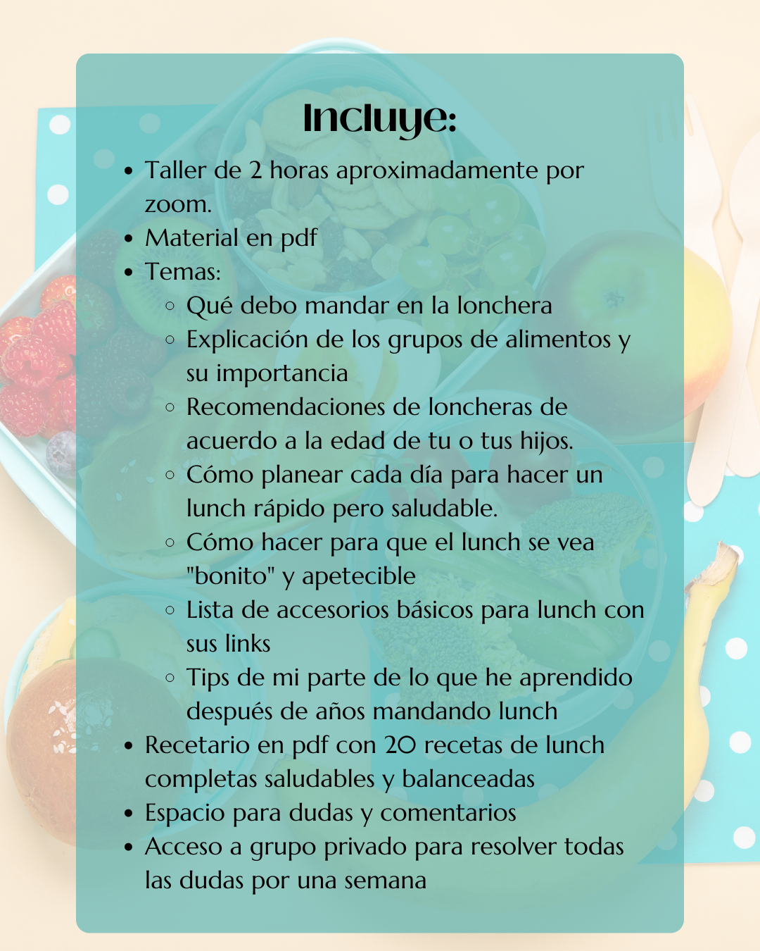 Taller de lunch por zoom para principiantes